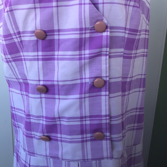 Vintage 60s 70s Drop Waist Purple Plaid Mini Dress - Picture 4 of 6